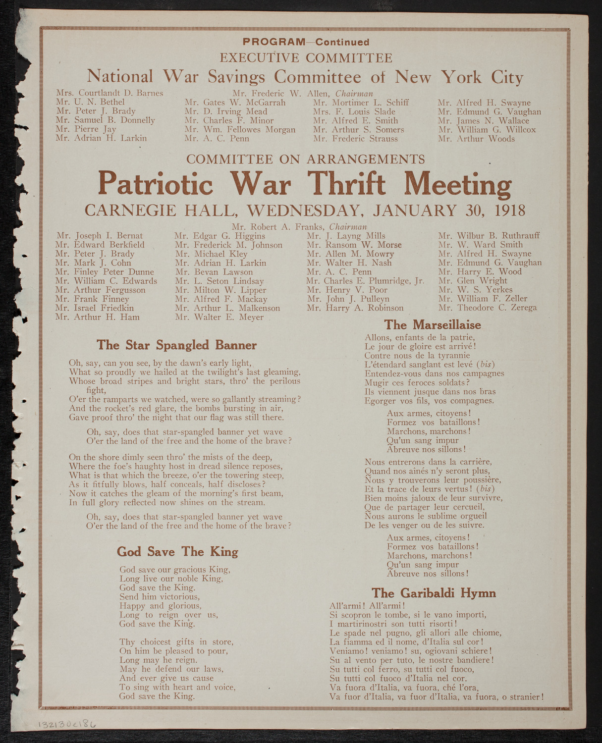 Meeting: National War-Savings Committee of New York City, January 30, 1918, program page 11