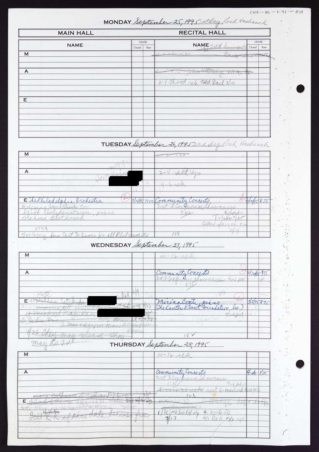 Carnegie Hall Booking Ledger, volume 41, page 10