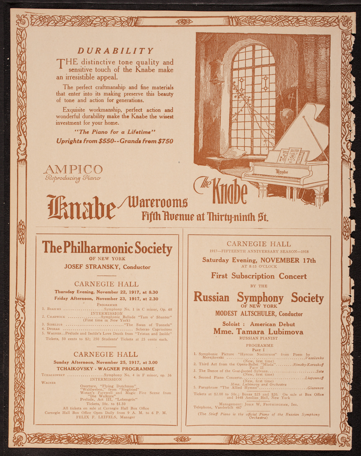 New York Philharmonic, November 15, 1917, program page 12