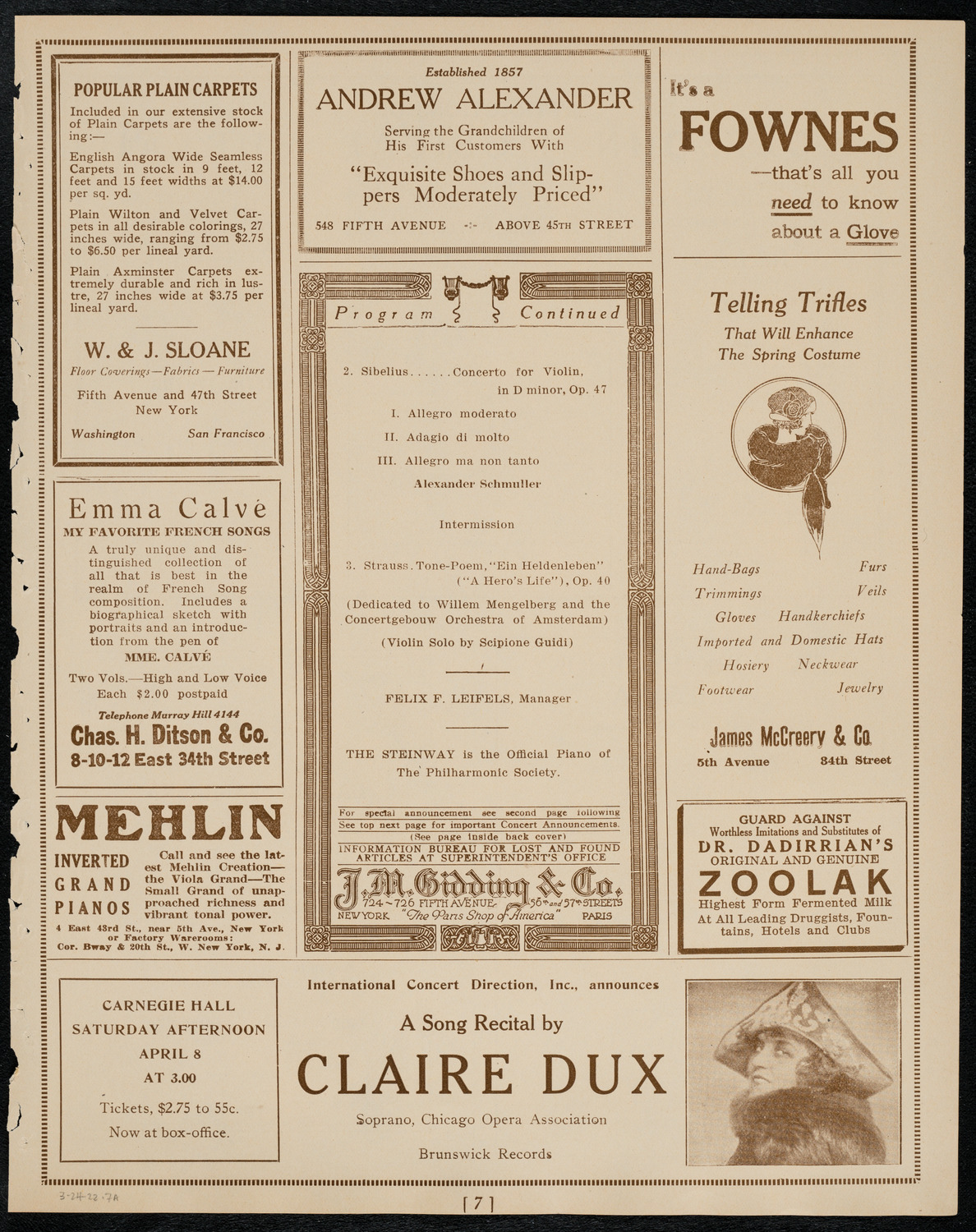 New York Philharmonic, March 24, 1922, program page 7