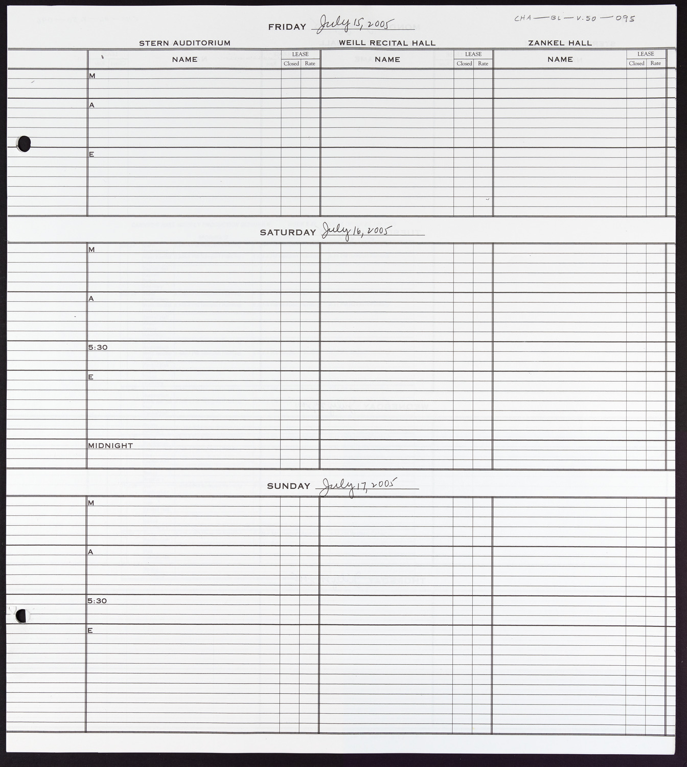 Carnegie Hall Booking Ledger, volume 50, page 95