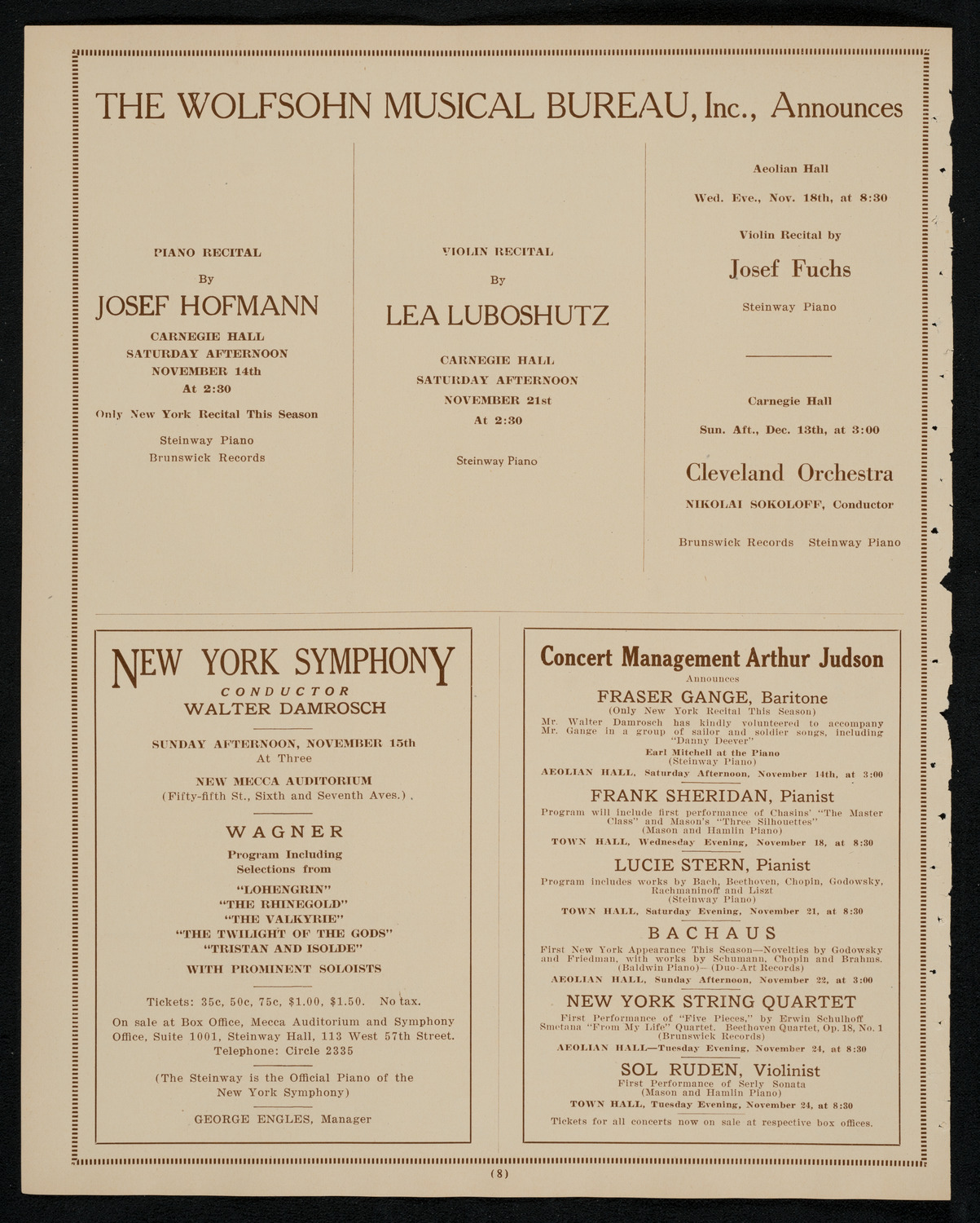 New York Philharmonic, November 12, 1925, program page 8