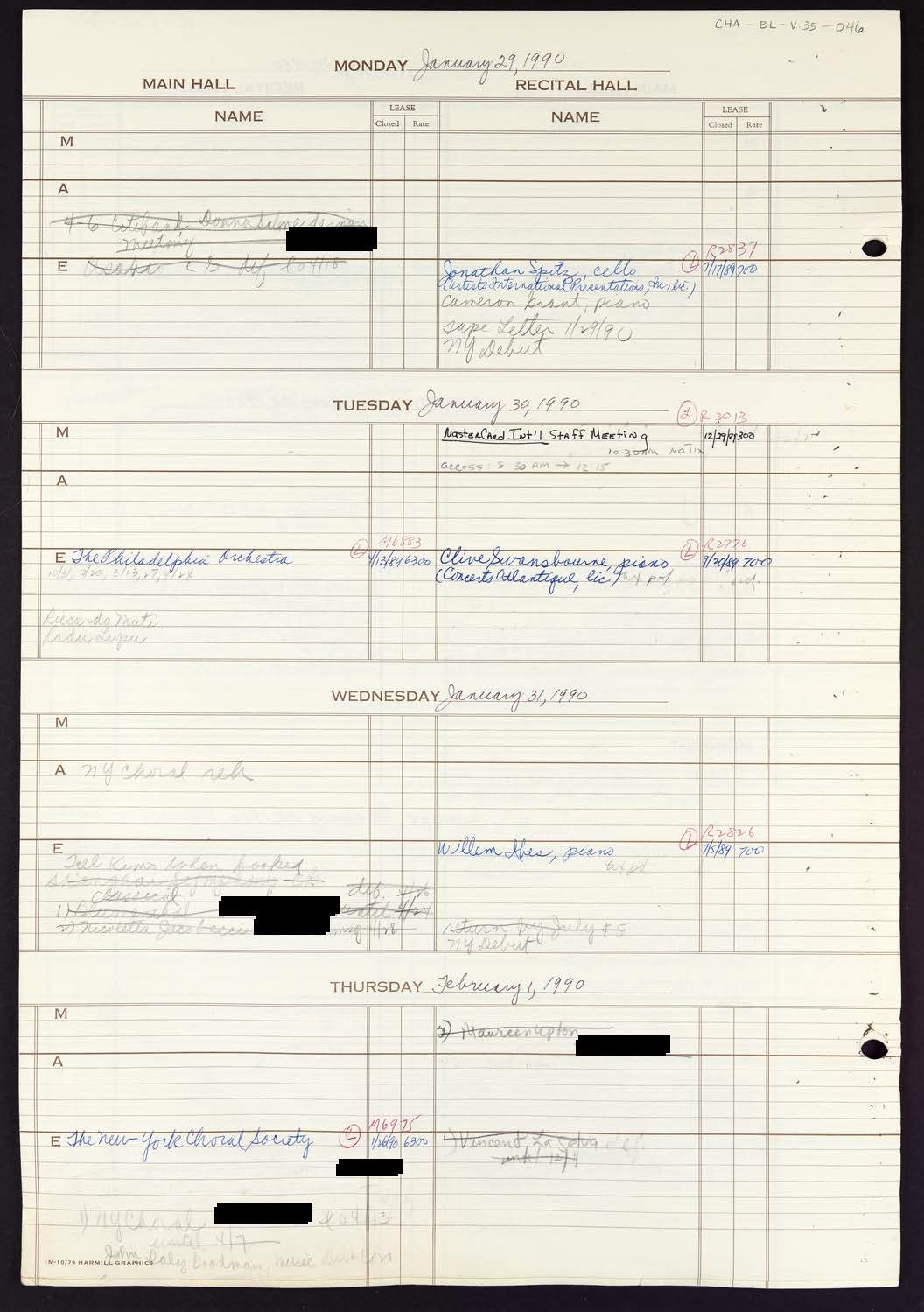 Carnegie Hall Booking Ledger, volume 35, page 46