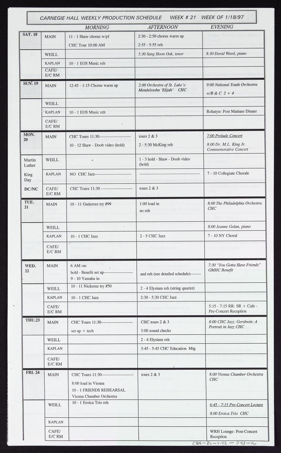 Carnegie Hall Booking Ledger, volume 42, page 43a