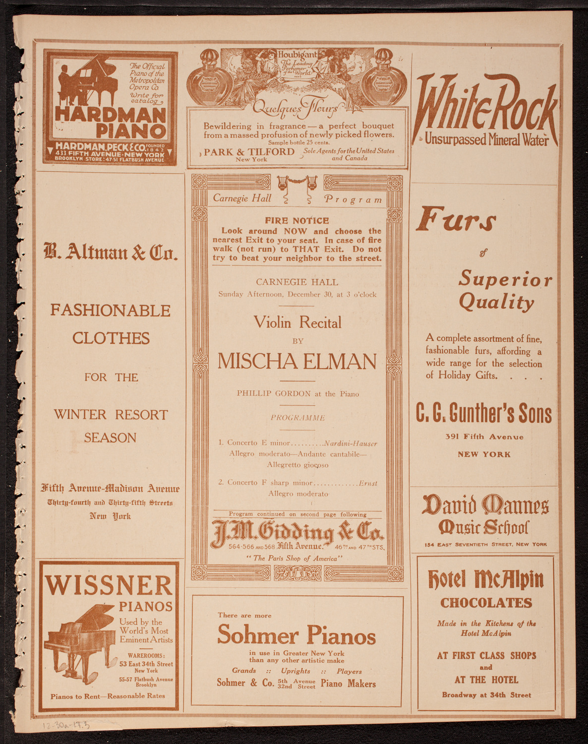Mischa Elman, Violin, December 30, 1917, program page 5