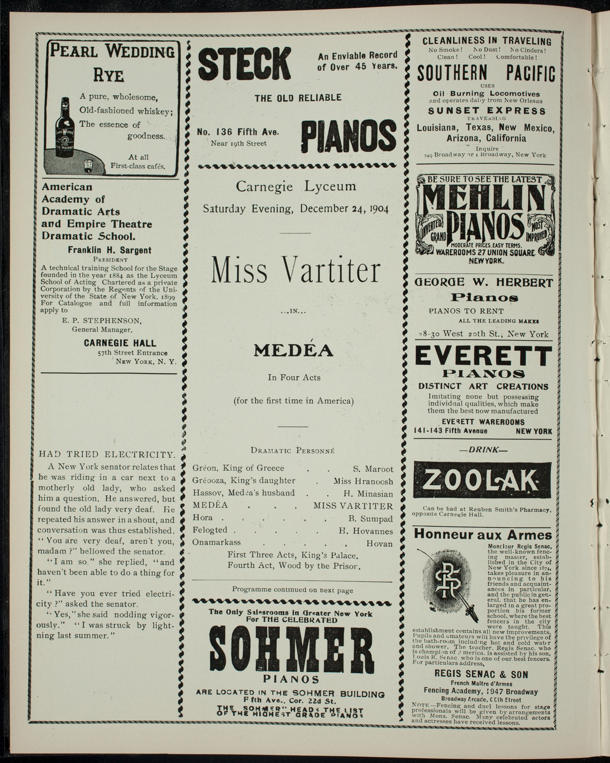 Armenian Dramatic Society, December 24, 1904, program page 2