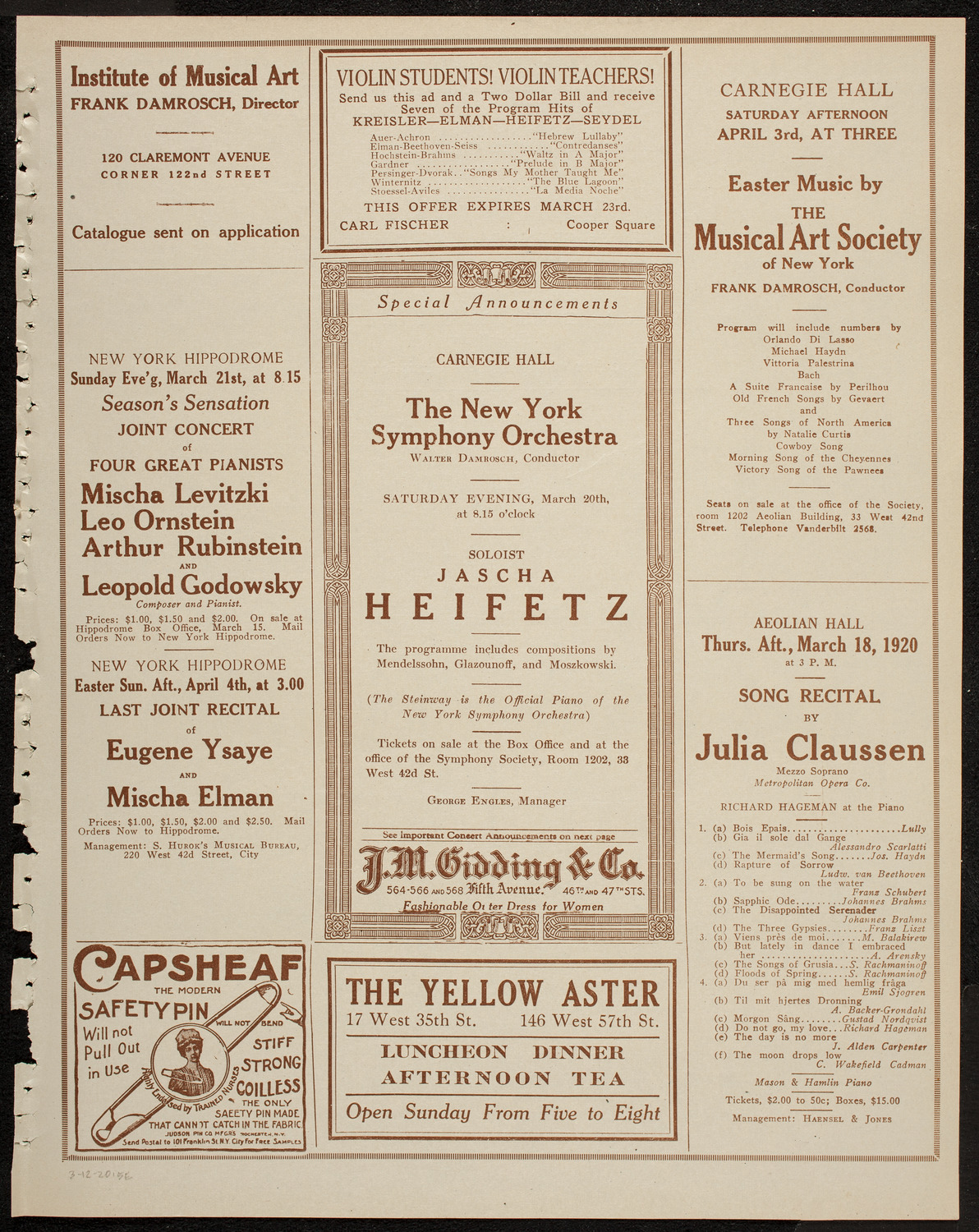 Reception and Concert for Benjamin Schlesinger, March 12, 1920, program page 9