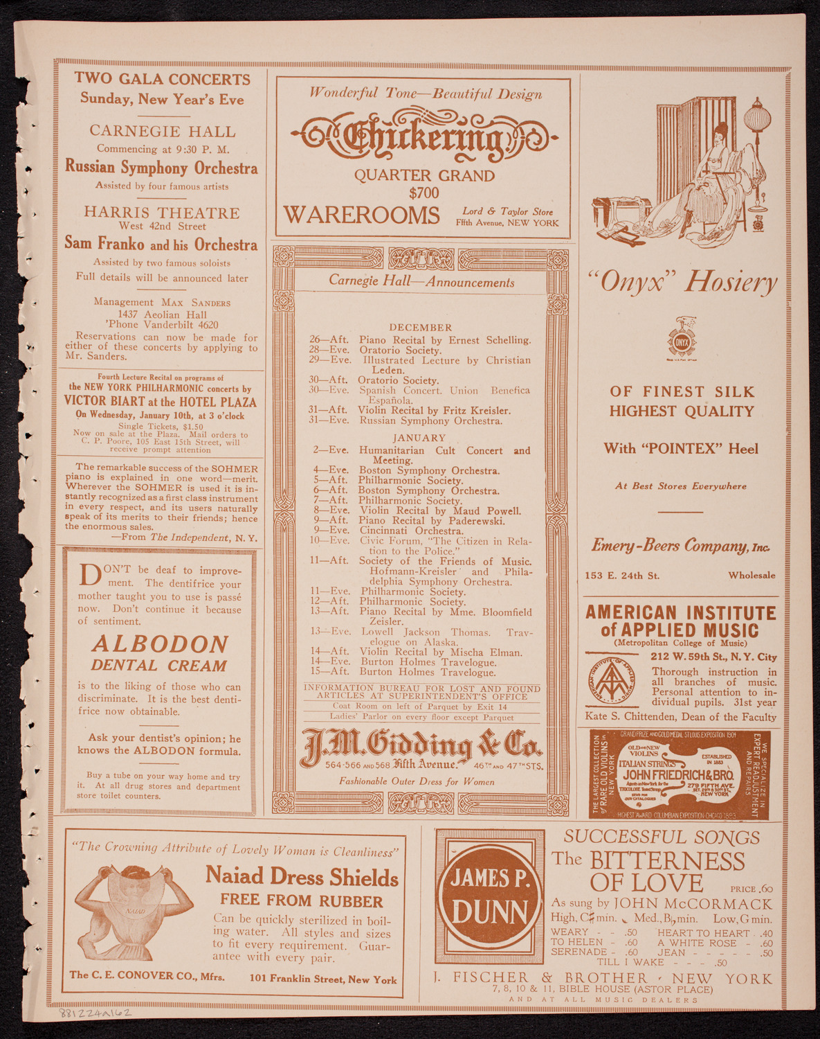 People's Symphony Concert, December 24, 1916, program page 3