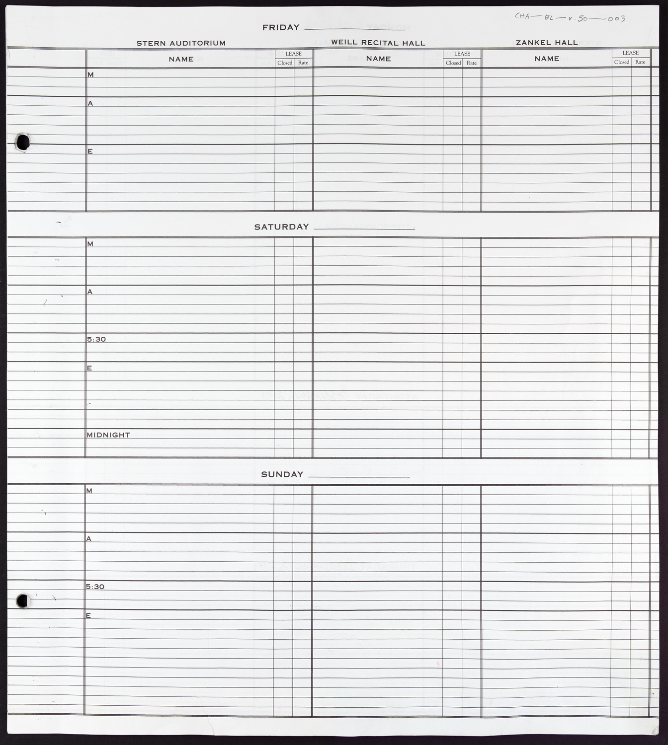 Carnegie Hall Booking Ledger, volume 50, page 3