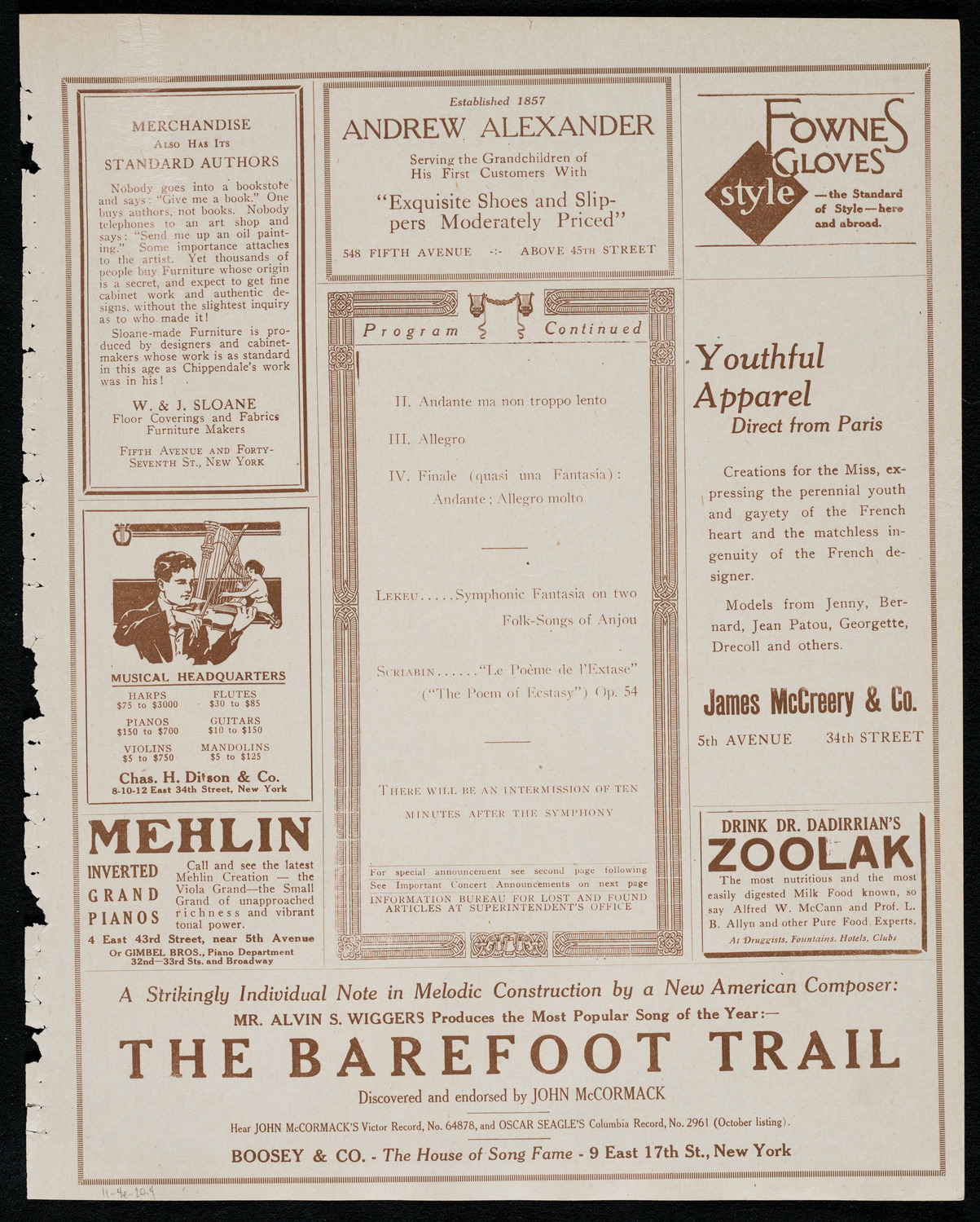 Boston Symphony Orchestra, November 4, 1920, program page 7