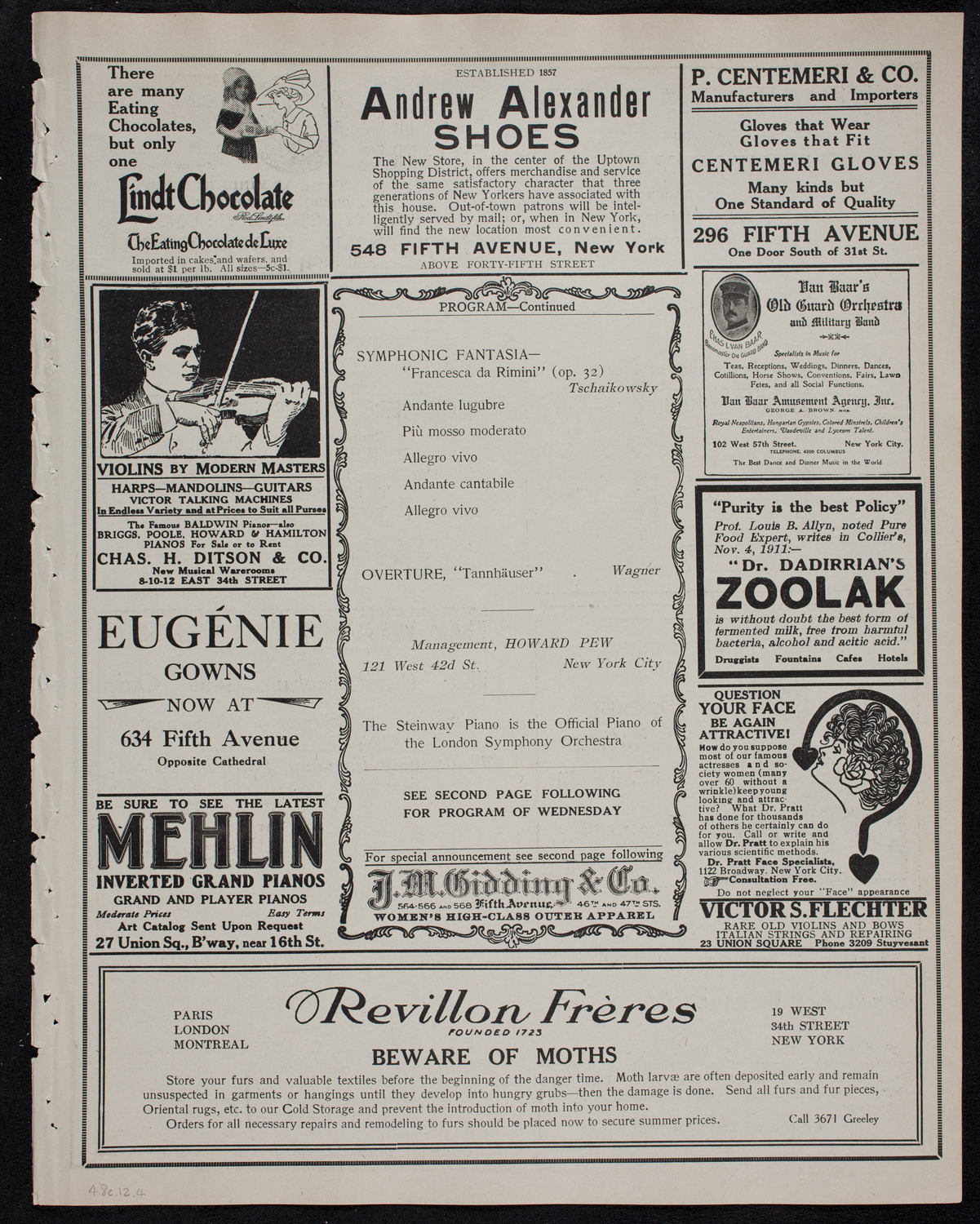 London Symphony Orchestra, April 8, 1912, program page 7