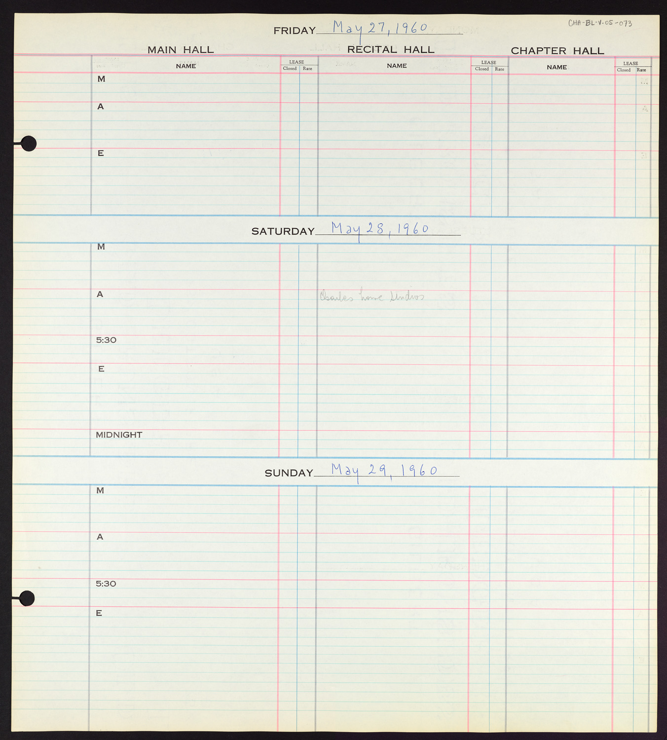Carnegie Hall Booking Ledger, volume 5, page 73
