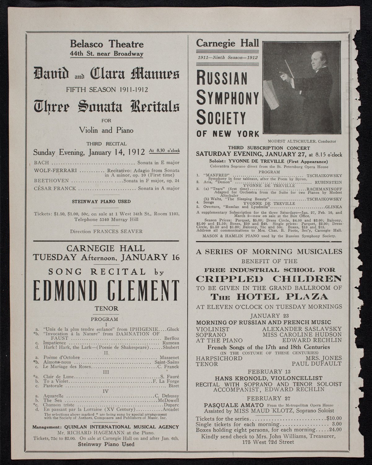 Volpe Symphony Society of New York, January 9, 1912, program page 10