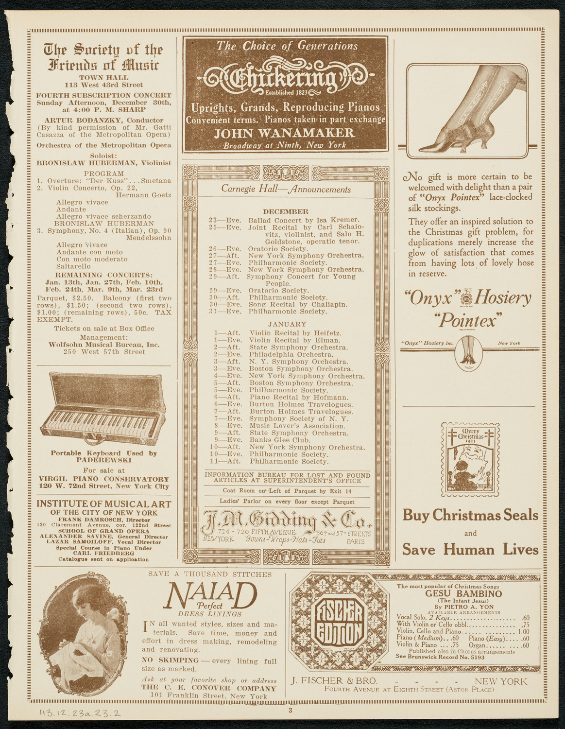 State Symphony Orchestra of New York, December 23, 1923, program page 3
