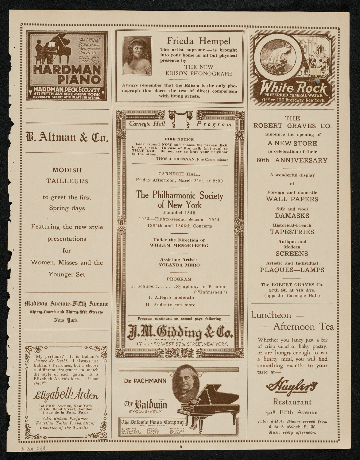 New York Philharmonic, March 21, 1924, program page 5