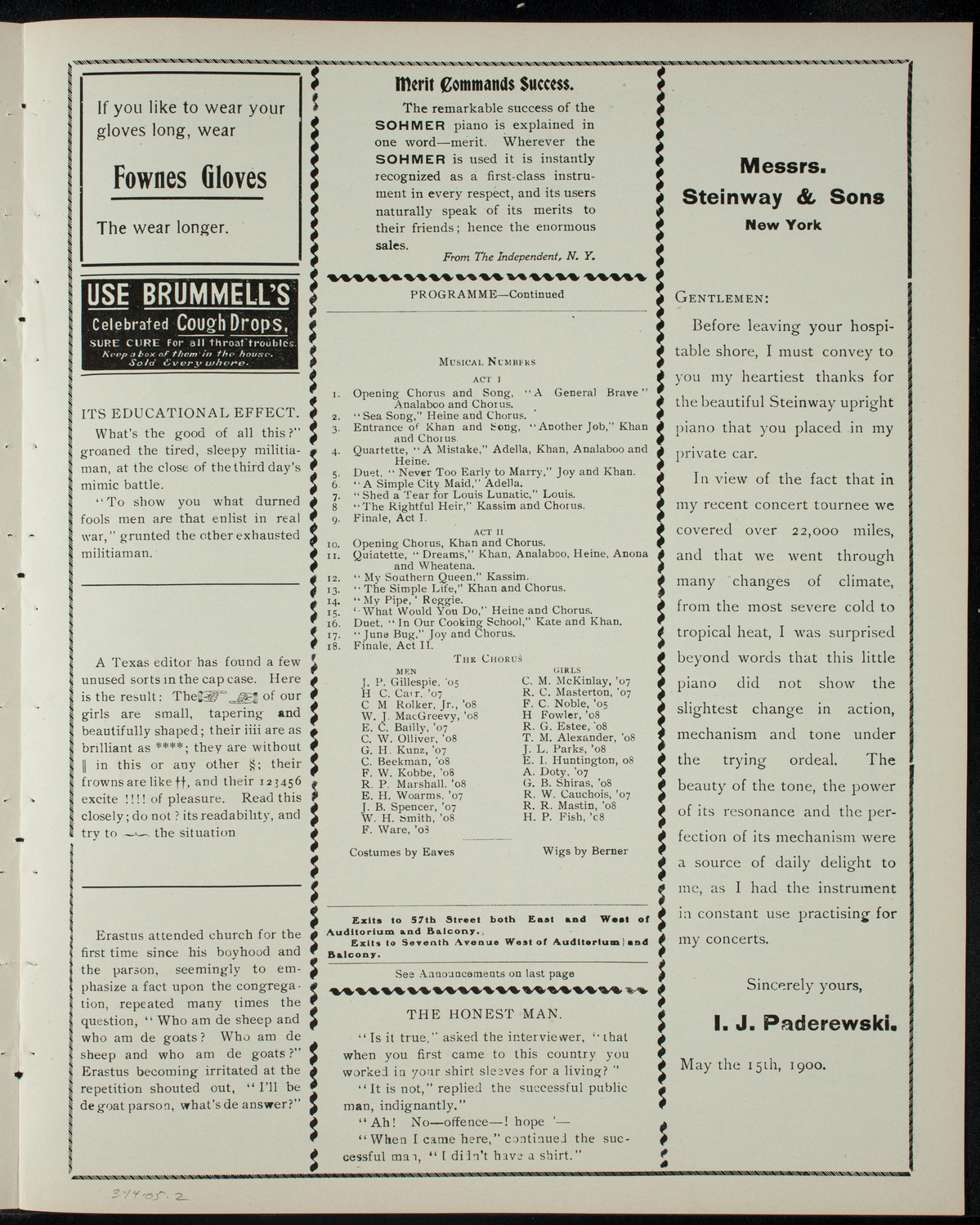 Columbia Varsity Show, March 14, 1905, program page 3