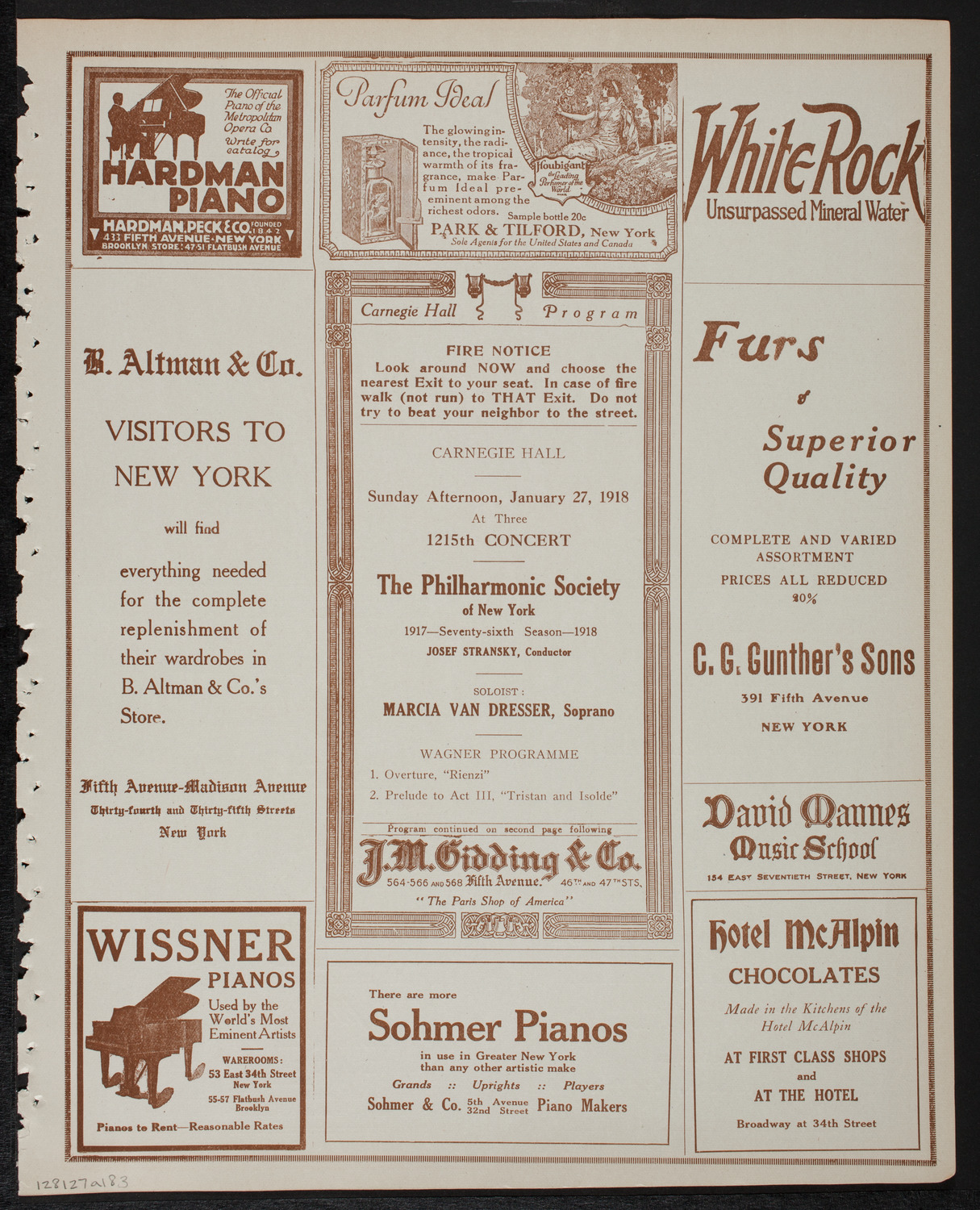 New York Philharmonic, January 27, 1918, program page 5