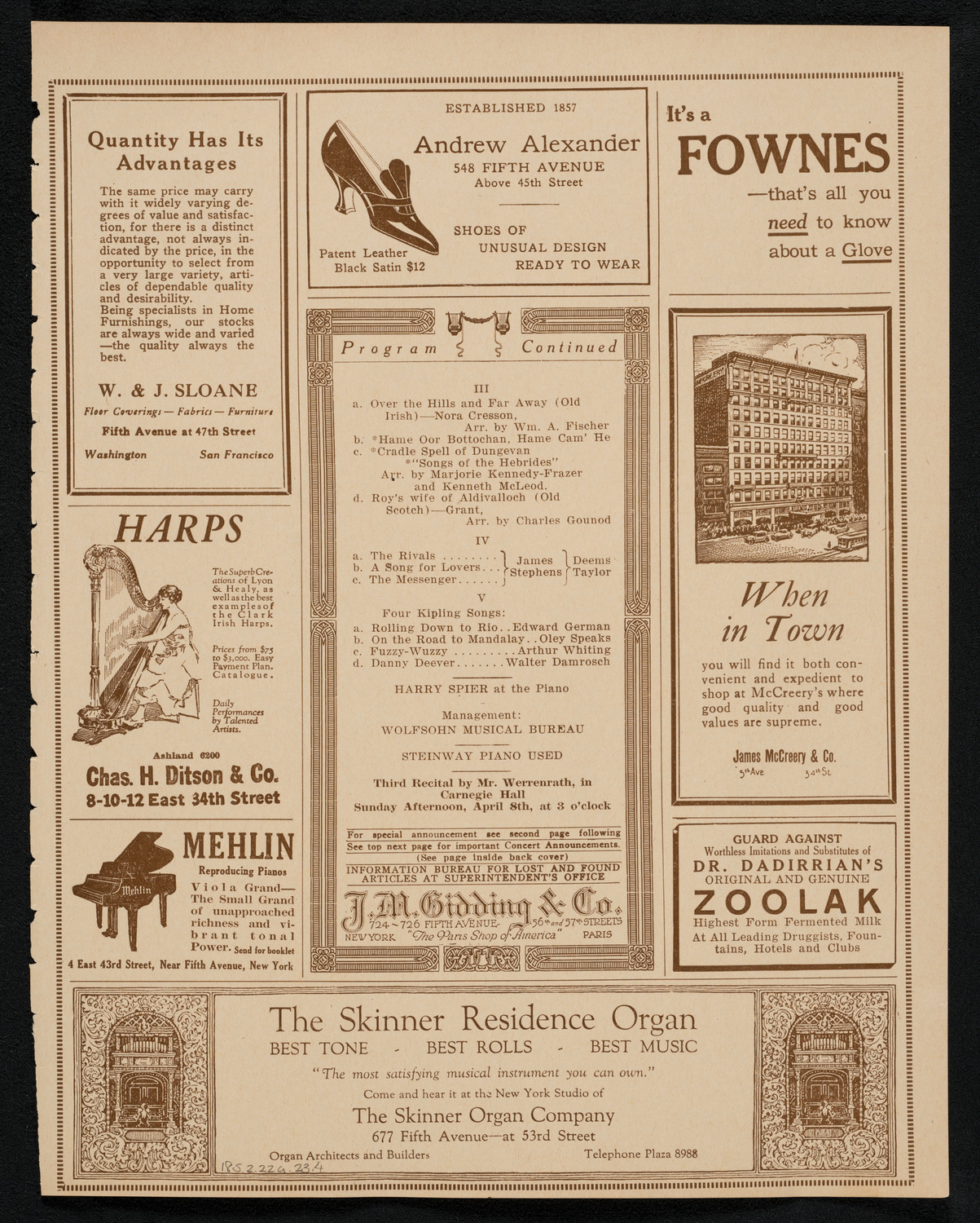 Reinald Werrenrath, Baritone, February 22, 1923, program page 7