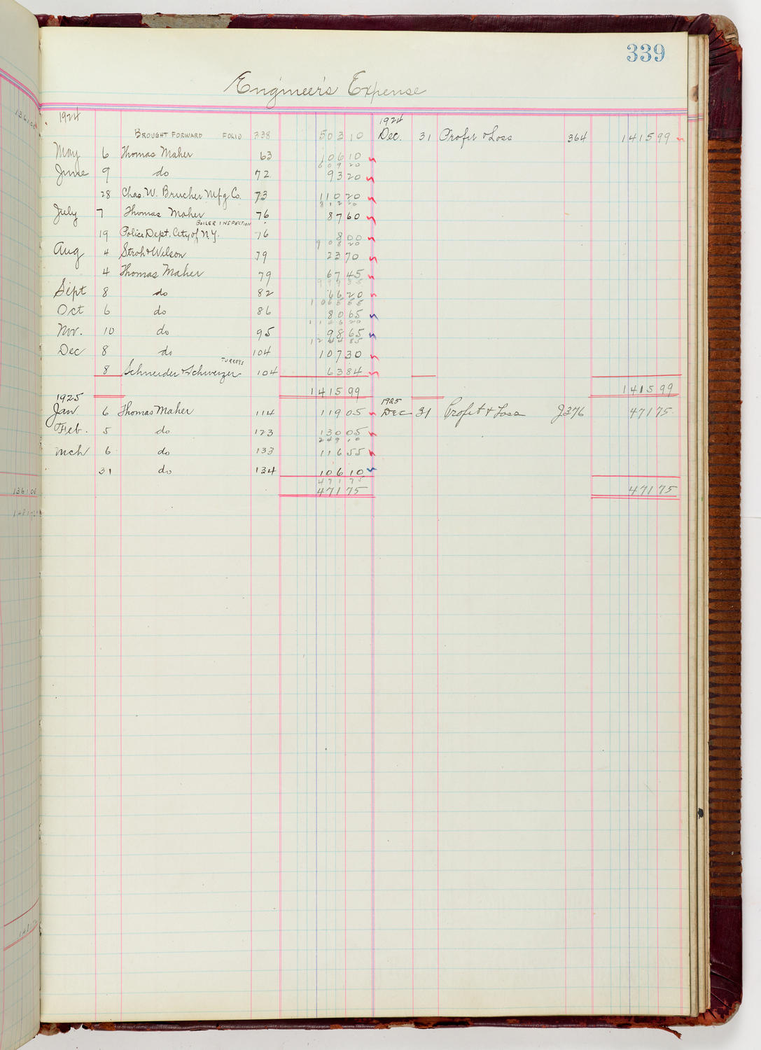 Music Hall Accounting Ledger Journal, volume 6, page 339