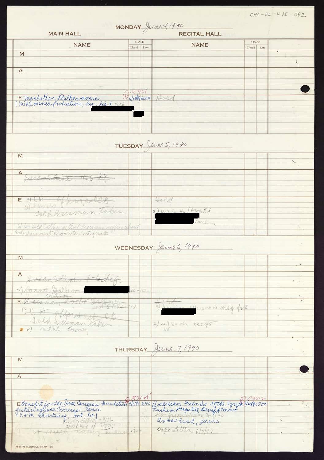 Carnegie Hall Booking Ledger, volume 35, page 82