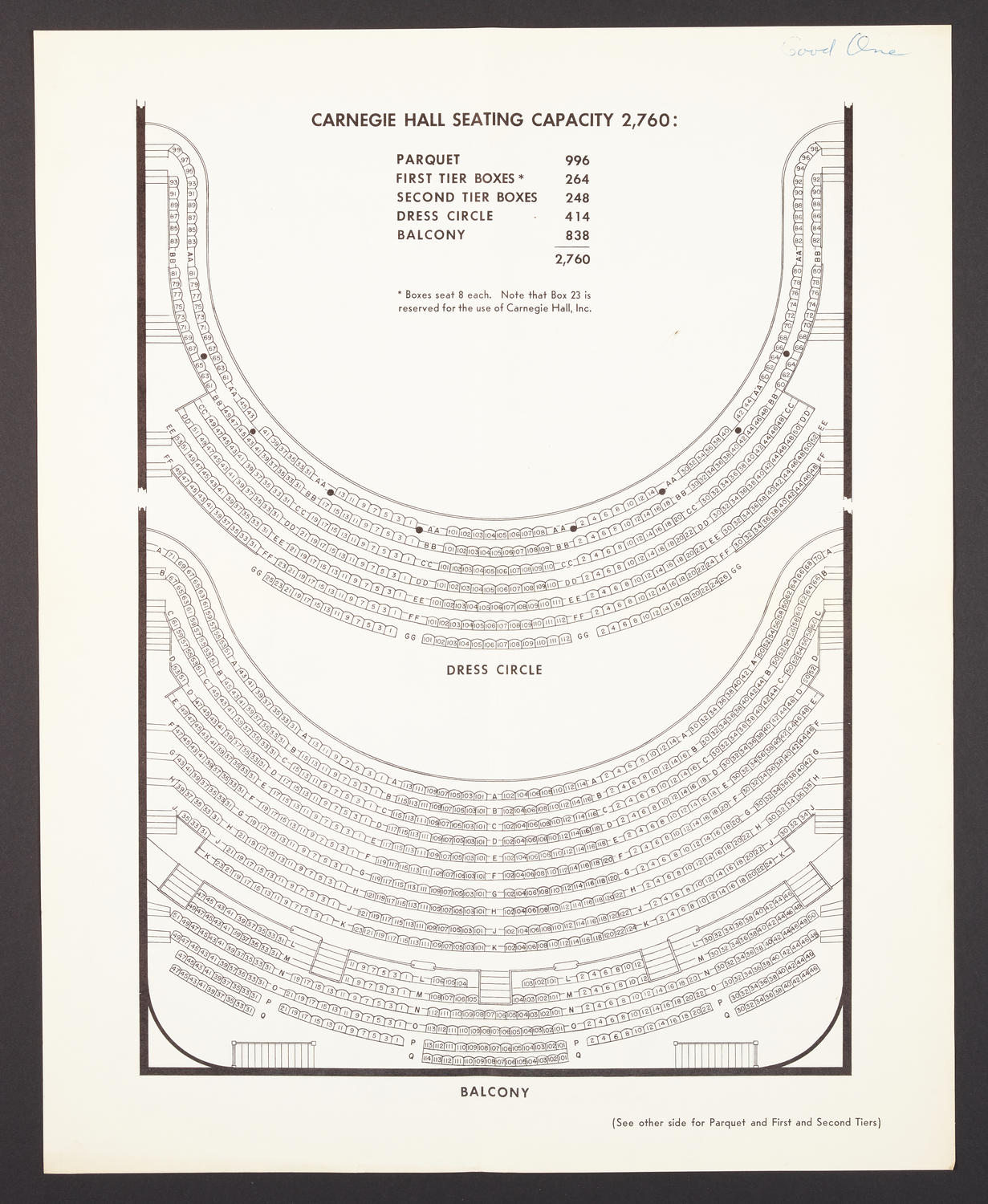 Seating plan of Main Hall (Carnegie Hall, Inc.), Dress Circle, Balcony