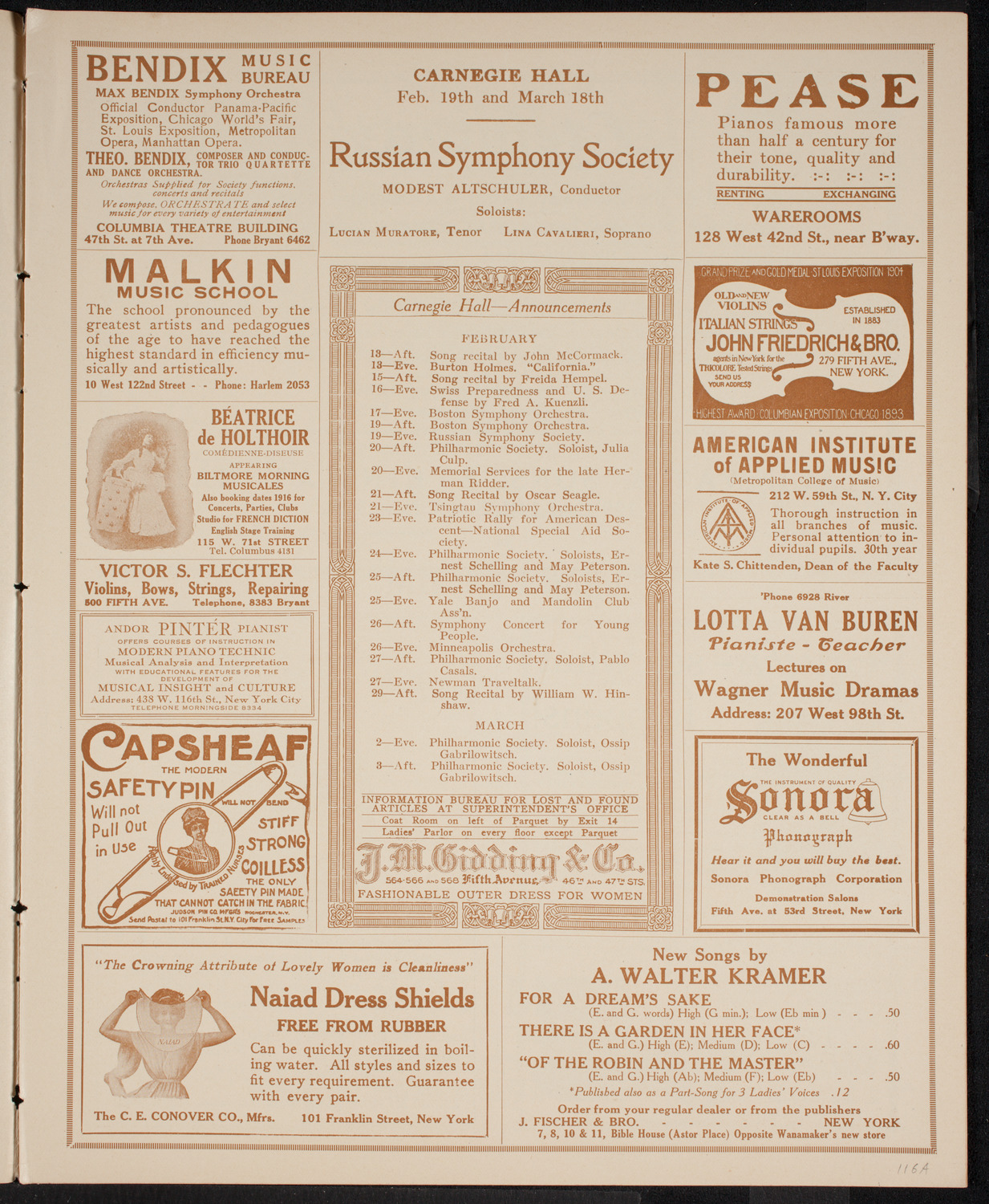 Mischa Elman, Violin, February 12, 1916, program page 3