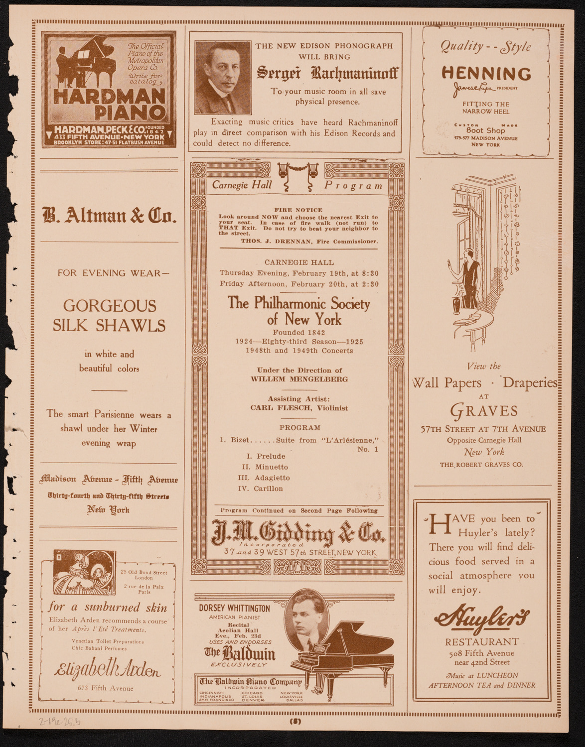 New York Philharmonic, February 19, 1925, program page 5