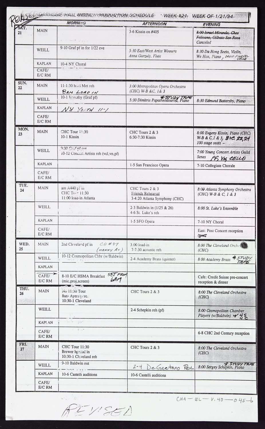 Carnegie Hall Booking Ledger, volume 40, page 45b