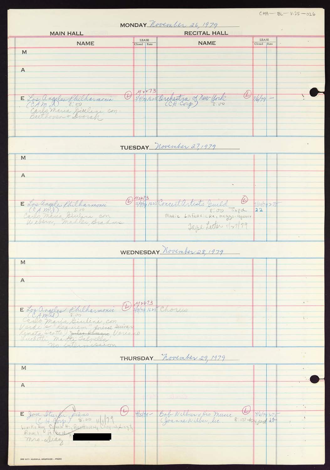 Carnegie Hall Booking Ledger, volume 25, page 26