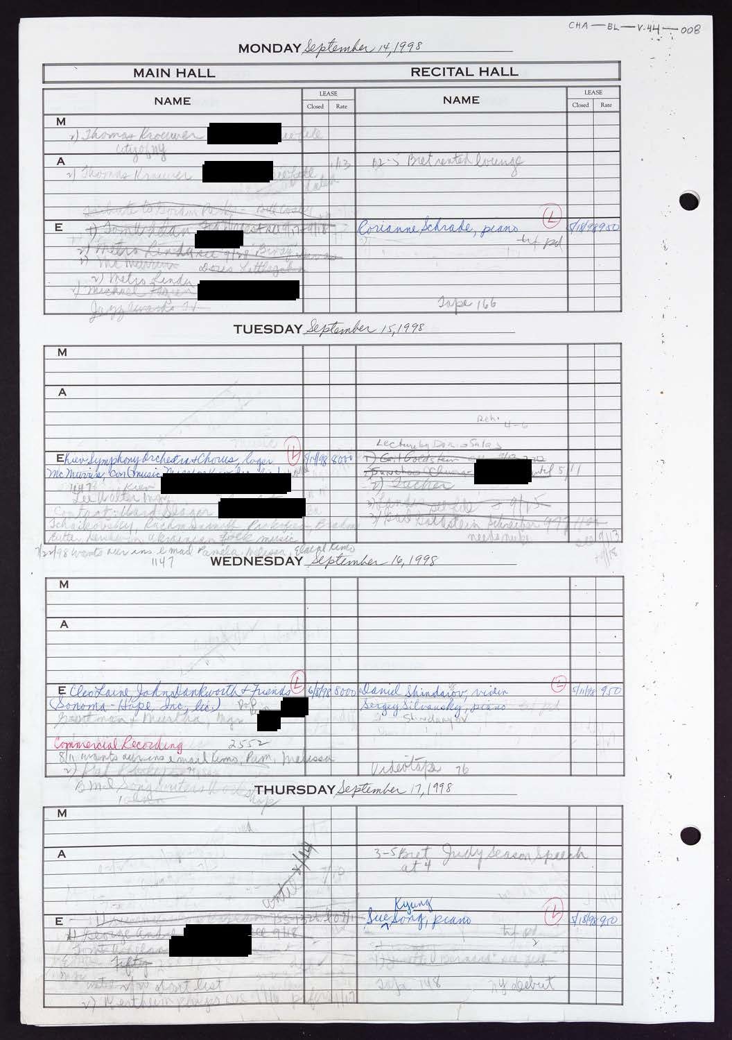 Carnegie Hall Booking Ledger, volume 44, page 8