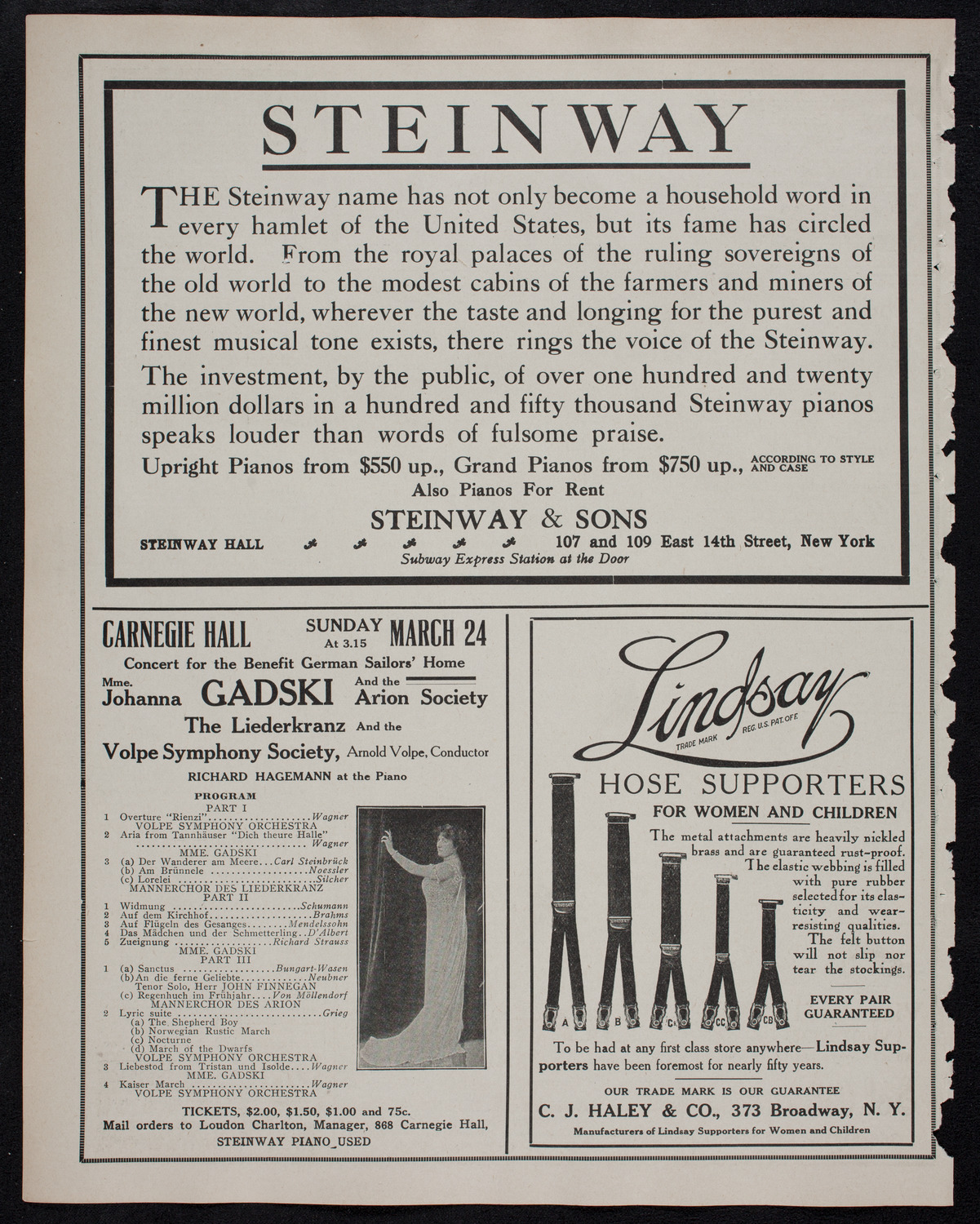 Cantor Sirota with Choir, March 13, 1912, program page 4