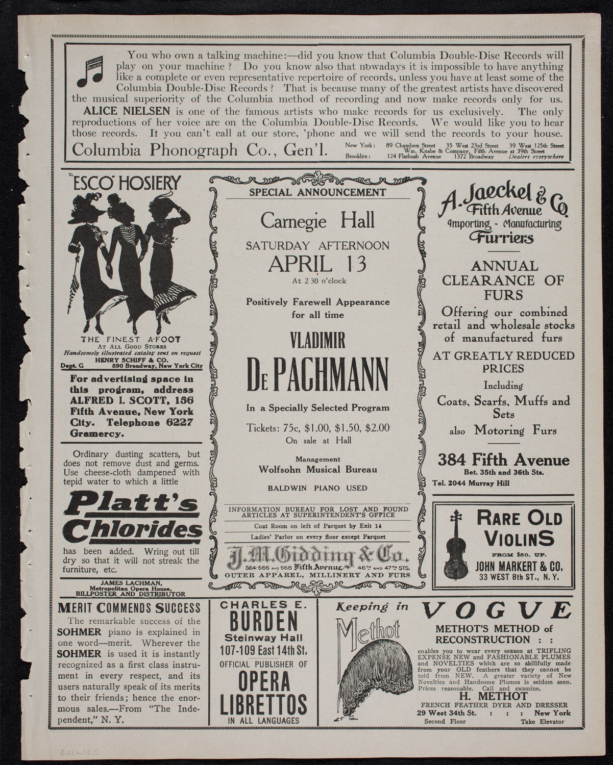 Wilhelm Backhaus, Piano, March 22, 1912, program page 9