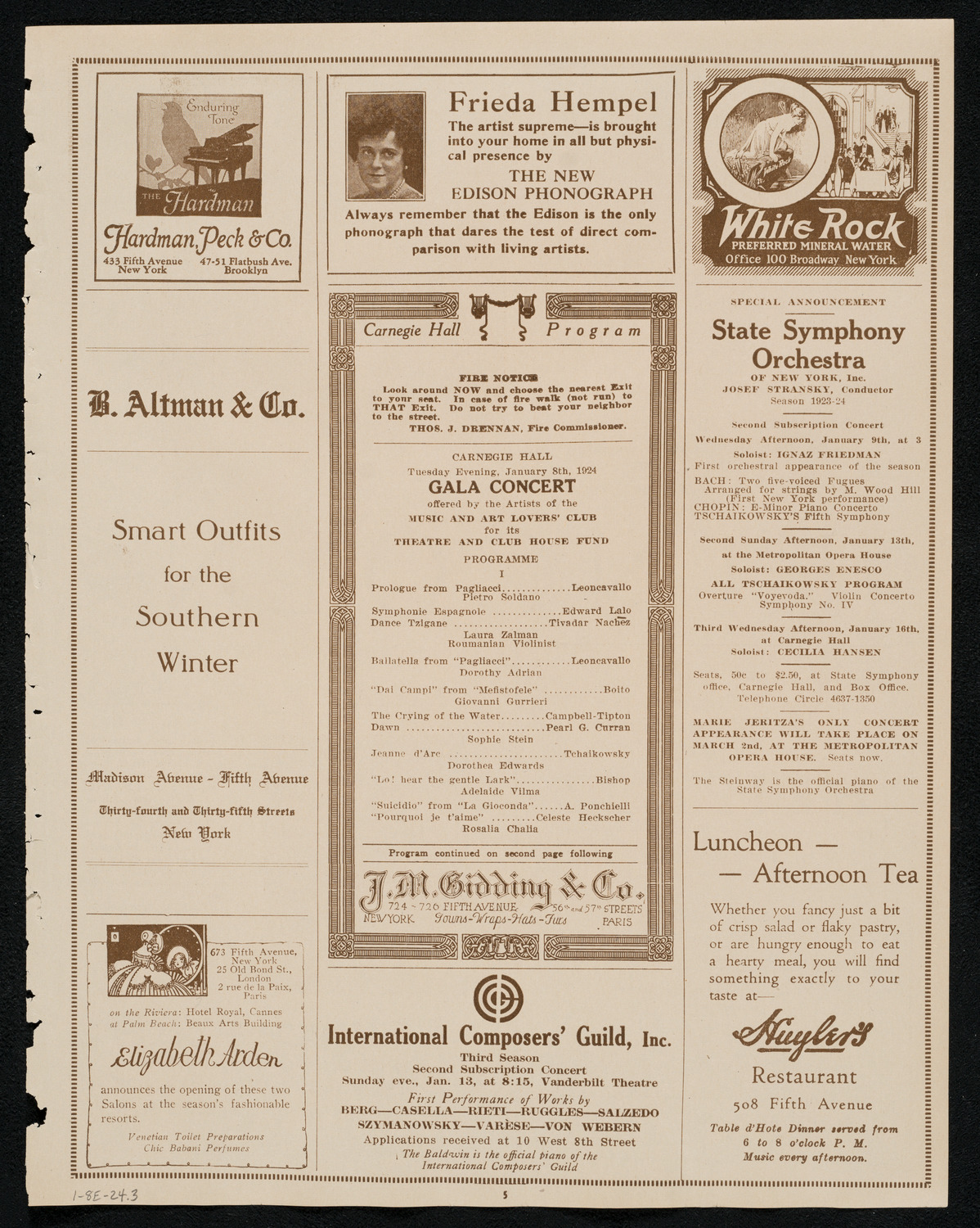 Benefit: Music and Art Lovers' Club, January 8, 1924, program page 5