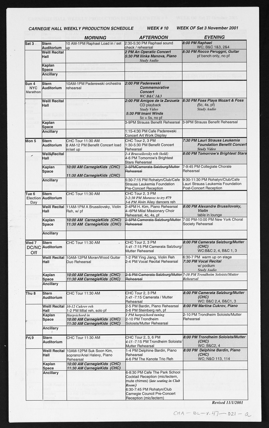 Carnegie Hall Booking Ledger, volume 47, page 21a