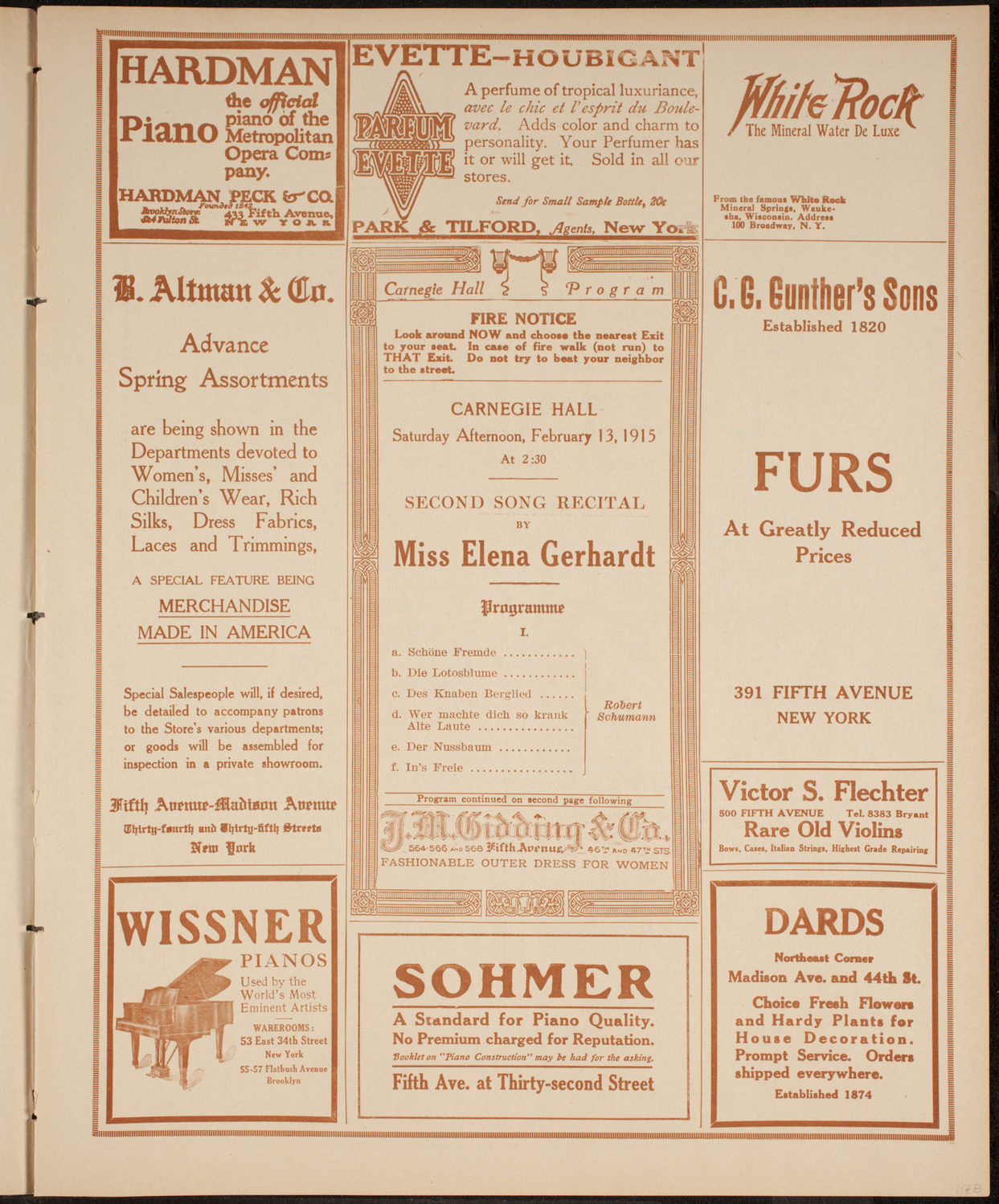 Elena Gerhardt, Soprano, February 13, 1915, program page 5