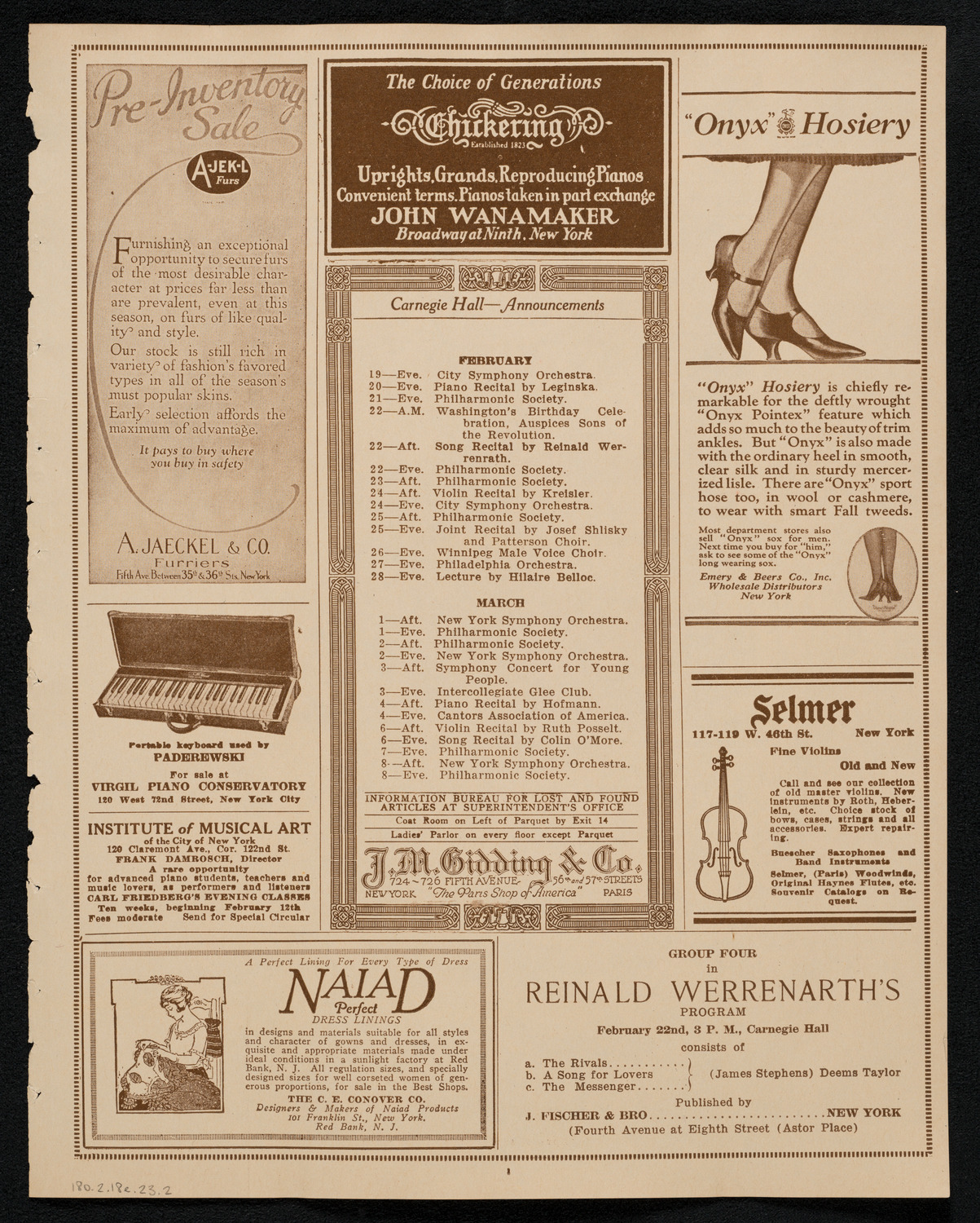 John Corigliano, Violin, February 18, 1923, program page 3