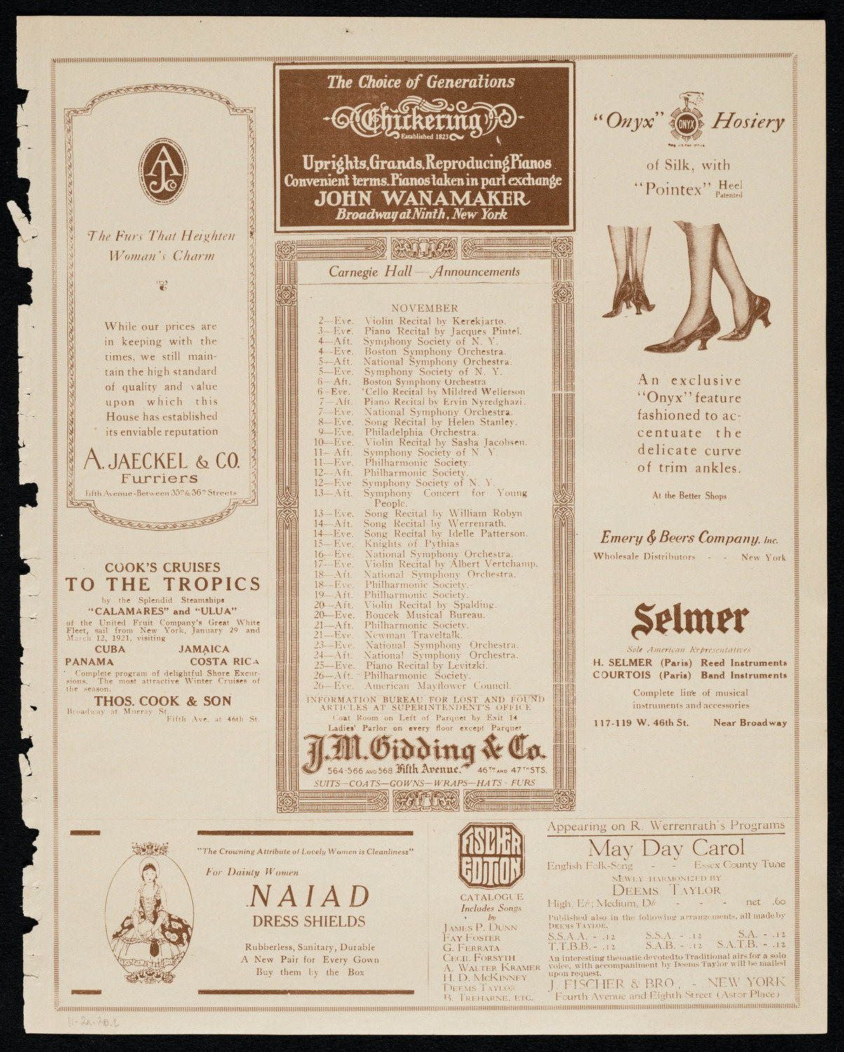 National Symphony Orchestra, November 2, 1920, program page 3