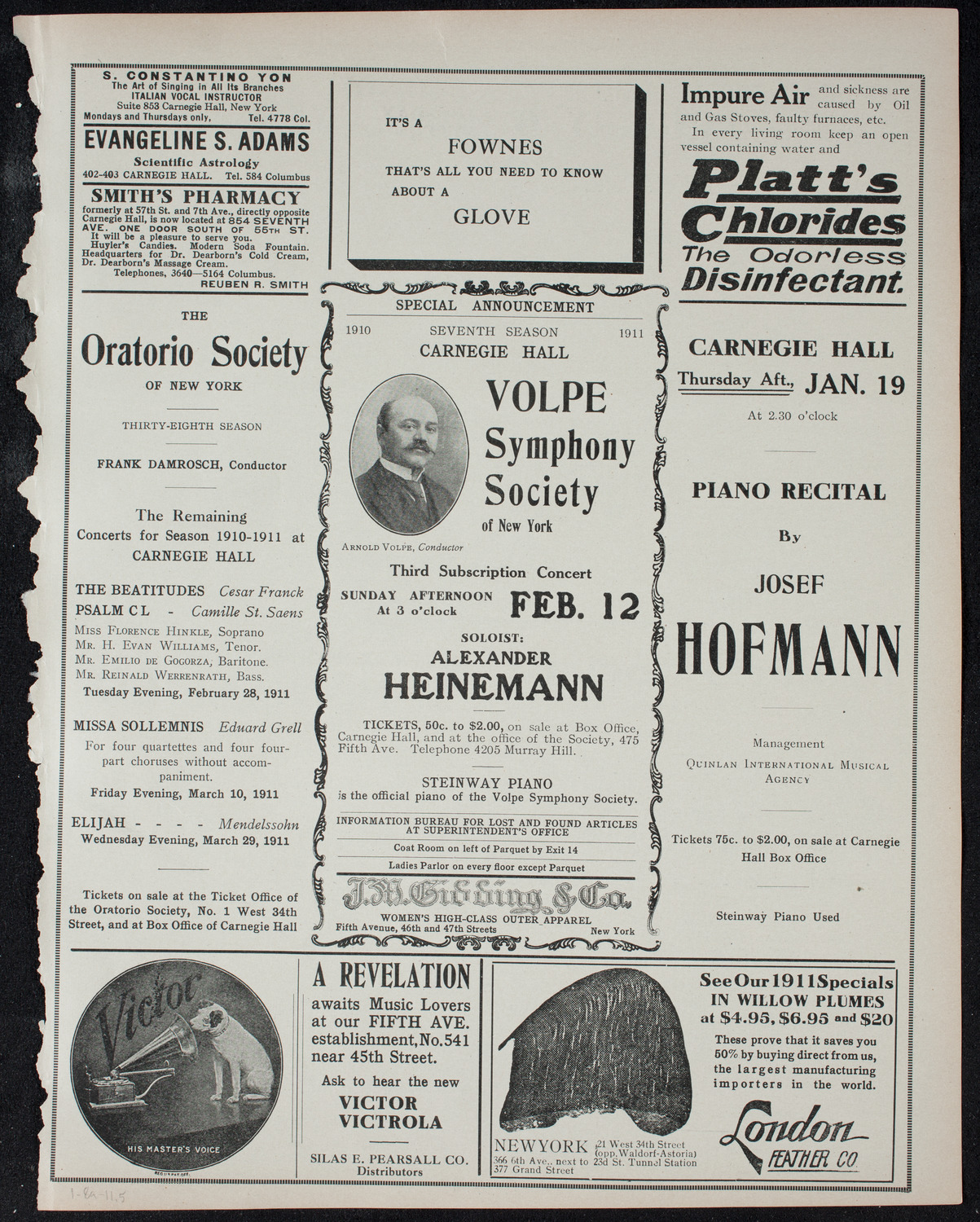 Volpe Symphony Society of New York, January 8, 1911, program page 9