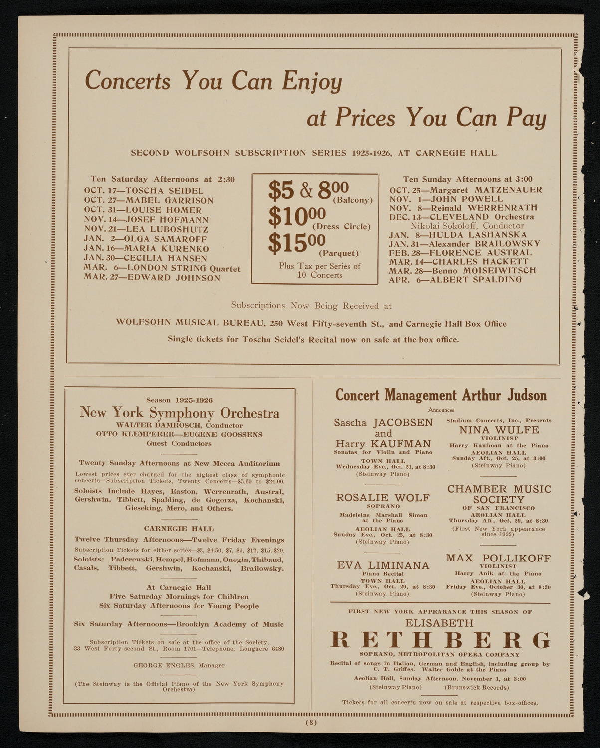 Philadelphia Orchestra, October 20, 1925, program page 8