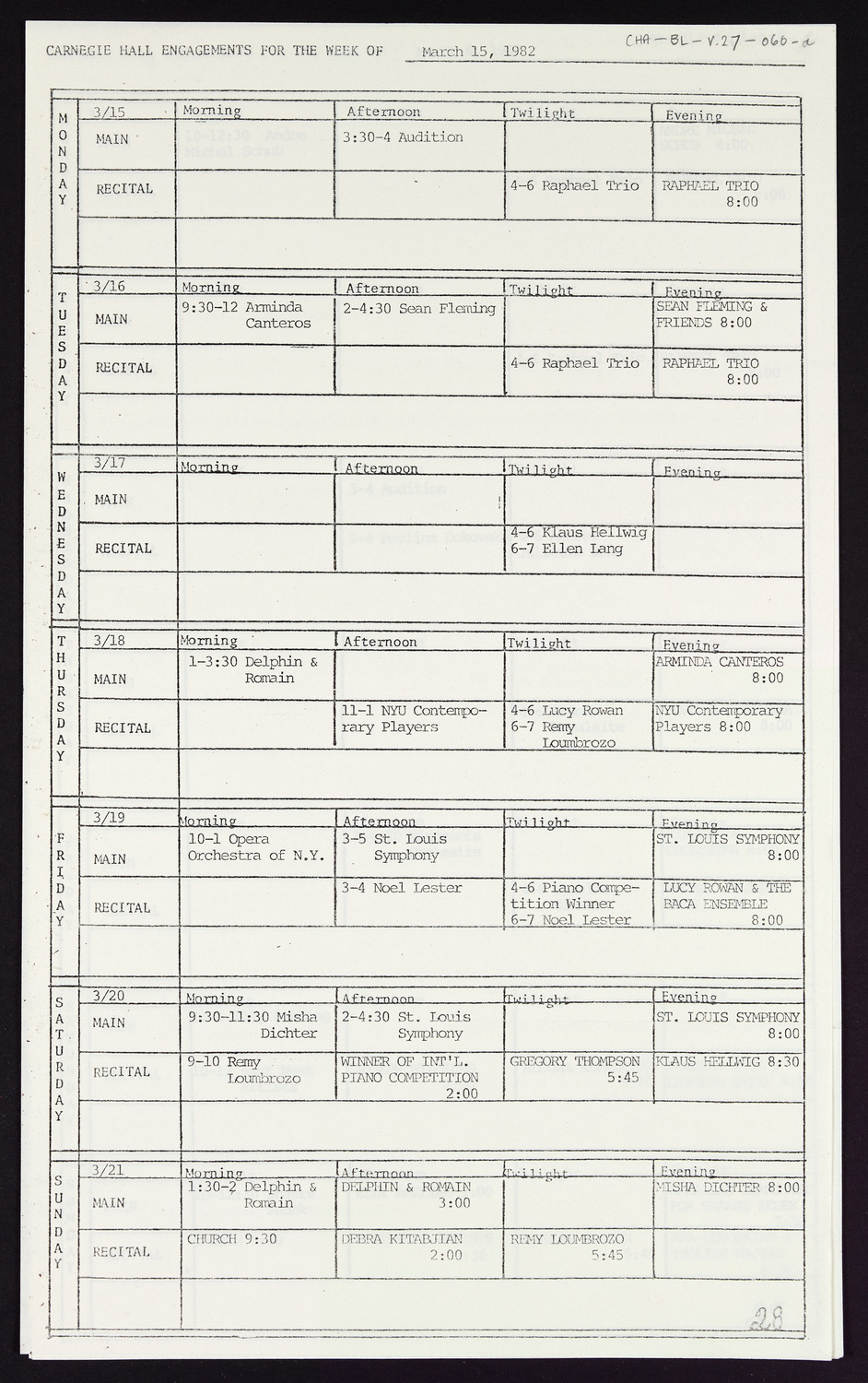 Carnegie Hall Booking Ledger, volume 27, page 60a