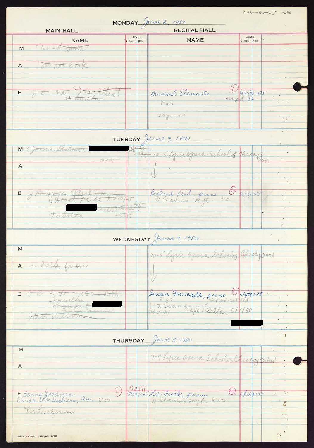 Carnegie Hall Booking Ledger, volume 25, page 80