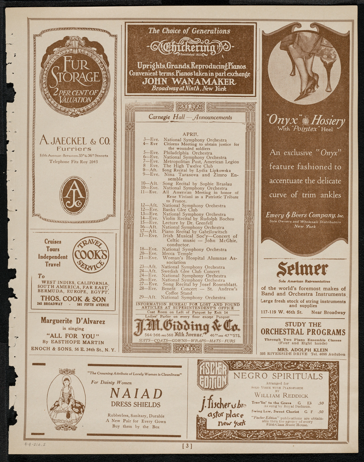 Albert Spalding, Violin, April 3, 1921, program page 3