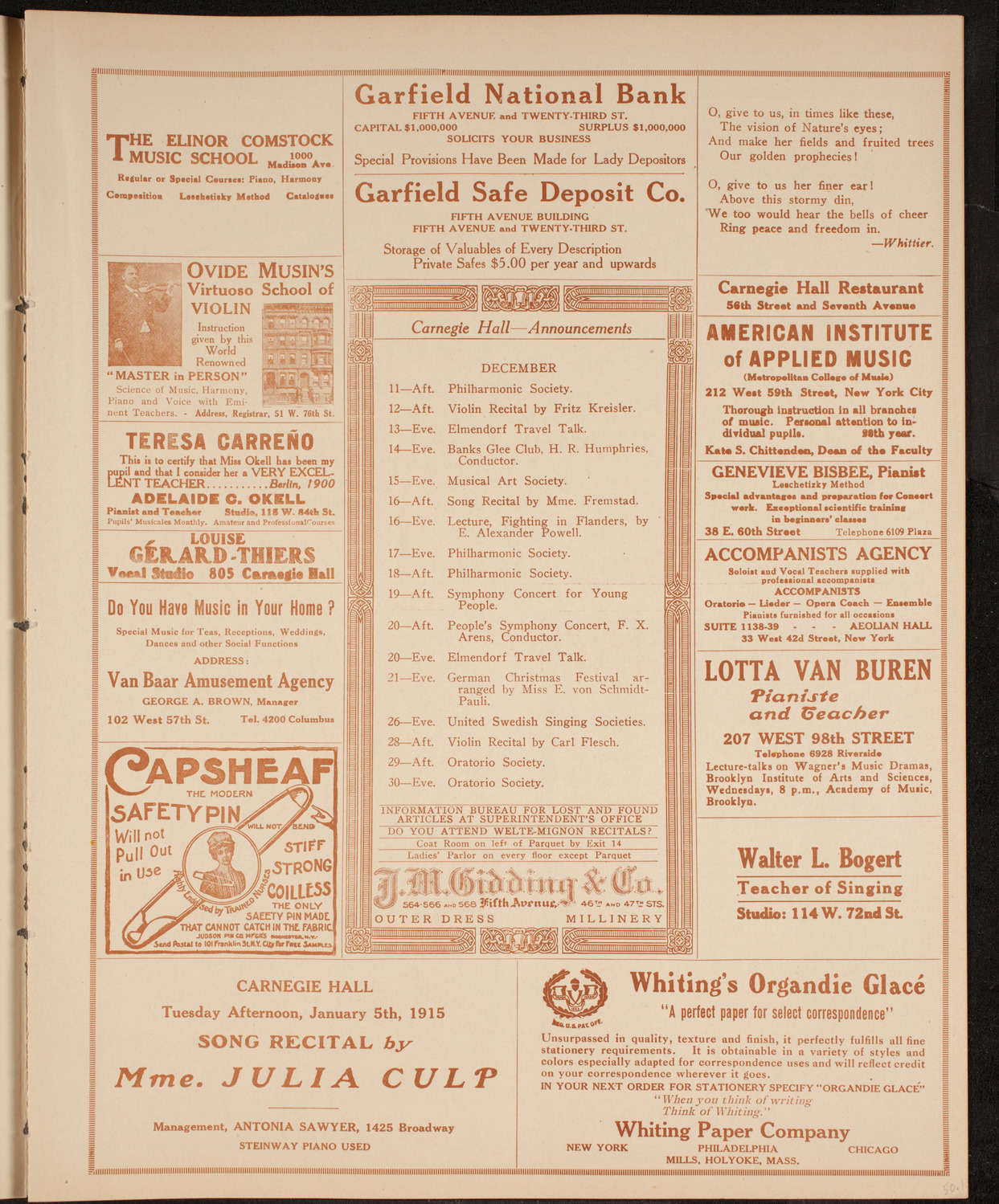 New York Philharmonic, December 10, 1914, program page 3