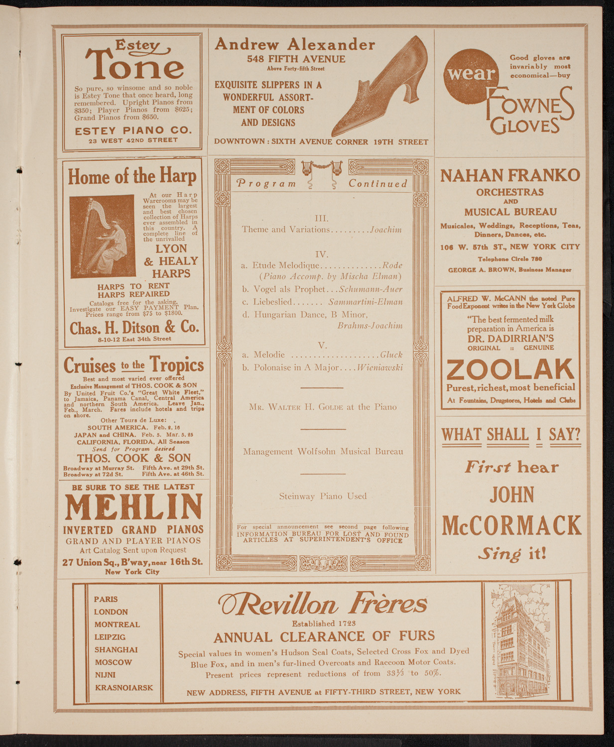 Mischa Elman, Violin, February 12, 1916, program page 7