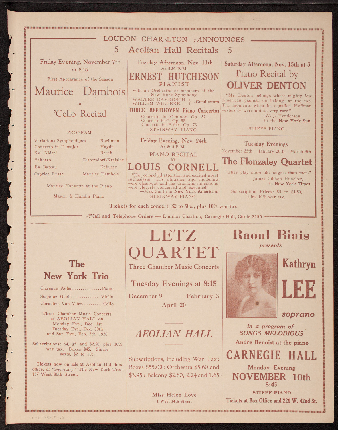 Ruth Ray, Violin, November 4, 1919, program page 11