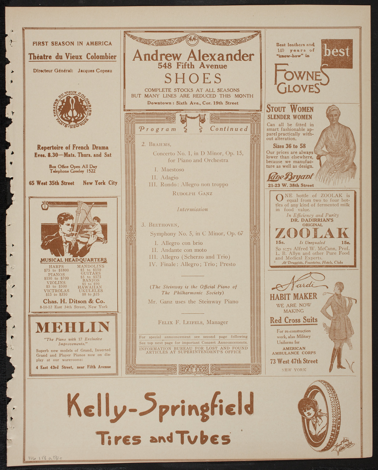New York Philharmonic: Beethoven-Brahms Festival, January 18, 1918, program page 7
