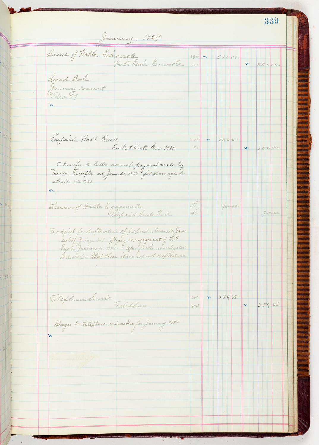 Music Hall Accounting Ledger, volume 5, page 339