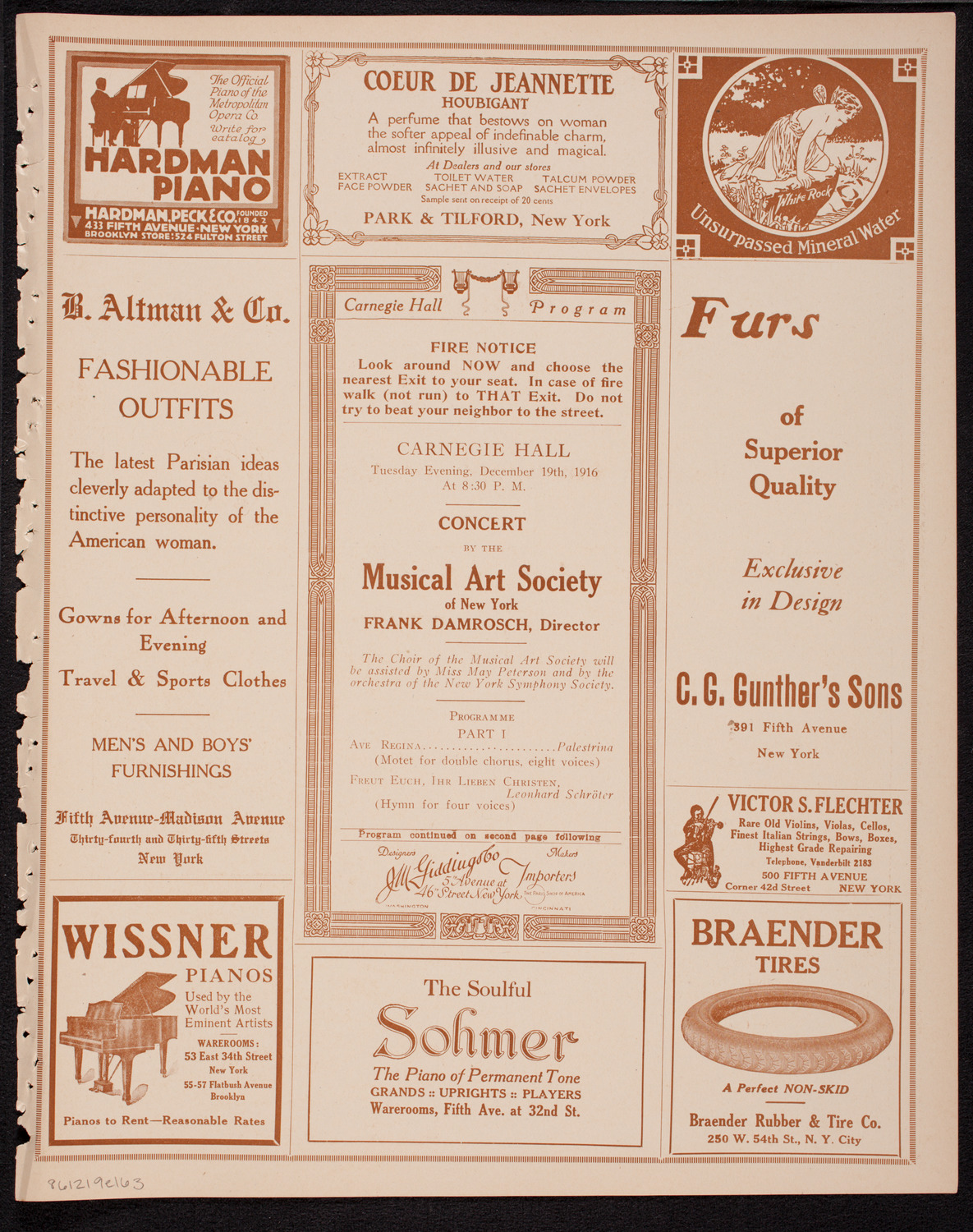 Musical Art Society of New York, December 19, 1916, program page 5