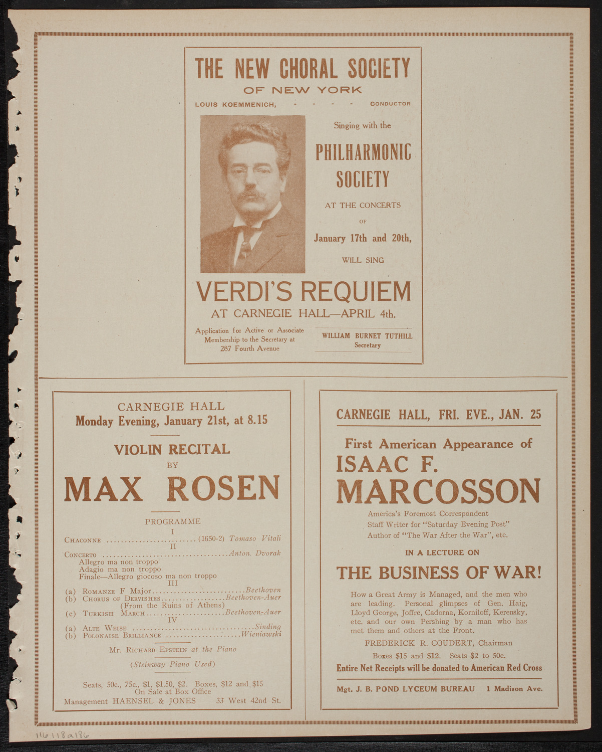 New York Philharmonic: Beethoven-Brahms Festival, January 18, 1918, program page 11