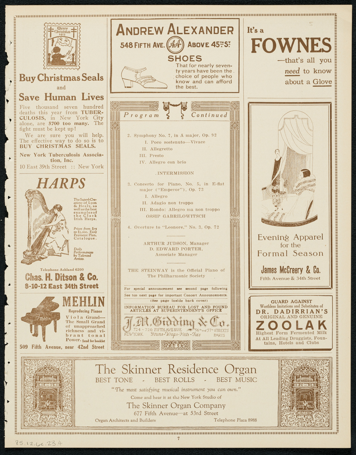New York Philharmonic, December 6, 1923, program page 7